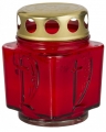 Mécses LA105, üveg test, fém fedeles, piros (90 mm)
