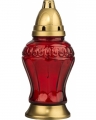 Mécses LA505 C, üveg test, műanyag fedél, domború, görögös motívummal, piros (205 mm)